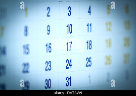 Blau getönten Kalender Seite Stockfoto