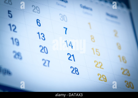 Blau getönten Kalender Seite Stockfoto