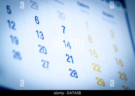 Blau getönten Kalender Seite Stockfoto