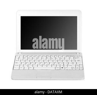 Weißer Laptop auf weißem Hintergrund Stockfoto