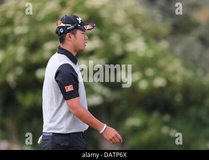 Gullane, East Lothian, Schottland. 18., 2013. Hideki Matsuyama (JPN) Golf: Hideki Matsuyama in Japan am 2. Loch in der ersten Runde der 142. British Open Championship in Muirfield in Gullane, East Lothian, Schottland. Bildnachweis: Koji Aoki/AFLO SPORT/Alamy Live-Nachrichten Stockfoto