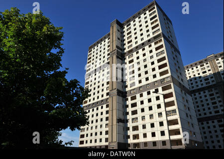 Hochhäuser an Sandiefield Road, Gorbals, Glasgow, für den Abriss vorbereitet. Stockfoto