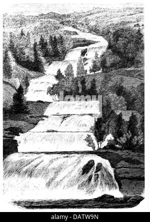 Geographie / Reisen, Norwegen, Wasserstrecke, Wasserfall Rjukan des Flusses Maanelo bei Tin, Telemark, Holzstich, um 1870, zusätzliche-Rechte-Clearences-nicht vorhanden Stockfoto