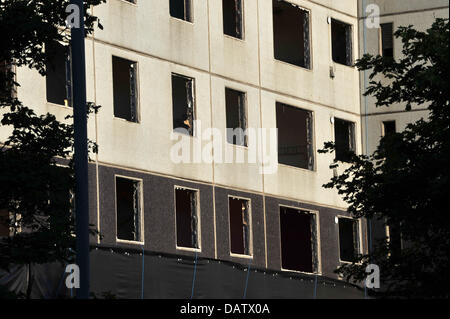 Hochhäuser an Sandiefield Road, Gorbals, Glasgow, für den Abriss vorbereitet. Stockfoto