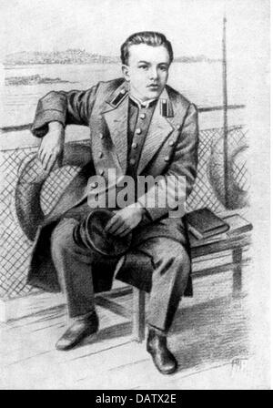 Lenin (Vladimir Iljich Uljanow), 22.4.1870 - 21.1.1924, russischer Politiker in voller Länge, nach dem Abitur am Gymnasium, im Jahre 1957, nach dem Zeichnen von N.Pavlov nach Kasan unterwegs, Stockfoto