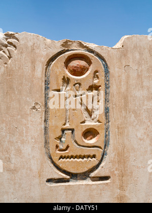 Kartusche von Ramses II am Tempel von Ramses II in der Nähe der Tempel von Sethos ich an Abydos, Ägypten Stockfoto