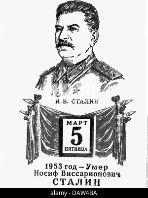 Stalin, Joseph Vissarionovich, 18.12.1879 - 5.3.1953, Staatsmann der Sowjetunion, Generalsekretär der Kommunistischen Partei der Sowjetunion 1922 - 1953, Porträt, auf einem russischen Kalenderblatt in Erinnerung an seinen Tod, Stockfoto