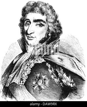 Augereau, Pierre Francois Charles, 11.11.1757 - 11.6.1816, französischer General, Porträt, Holzgravur, 19. Jahrhundert, Stockfoto