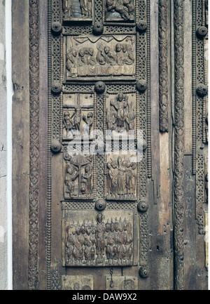 Bildende Kunst, Mittelalter, Handwerk, Holz schnitzen, Szenen aus dem Leben Jesu Christi, Tür, 2. Viertel des 11. Jahrhunderts, Stockfoto