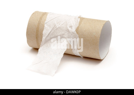 Leere WC-Papier Rollen auf weißem Hintergrund Stockfoto