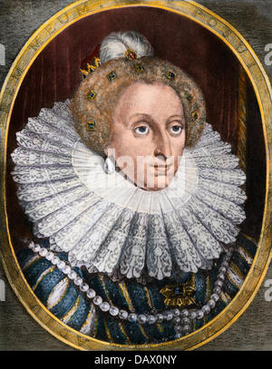 Portrait von Königin Elizabeth I. Handkolorierte photogravure eines Portrait von Hendrik de Hondt die Jüngere Stockfoto