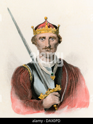 König Wilhelm I., der Eroberer, der ein Schwert. Hand - farbige Gravur Stockfoto
