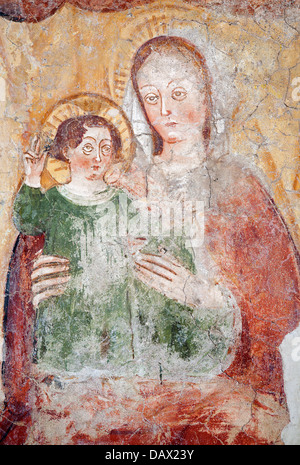 BERGAMO - 26 Januar: Giottesque mittelalterlichen Fresko der Madonna vom 14. Jhdt. in der Basilica di Santa Maria Maggiore Stockfoto