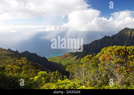 Blick über das Kalalau Valley, Na Pali Coast State Park, Kauai, Hawaii. Stockfoto