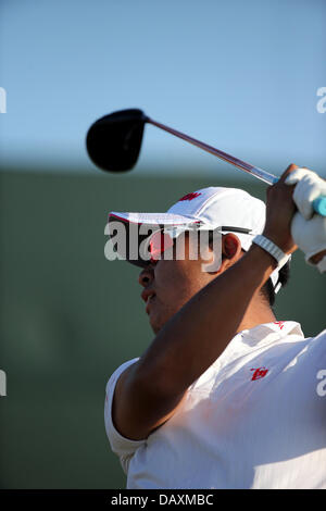 Gullane, East Lothian, Schottland. 19., 2013. Hideki Matsuyama (JPN) Golf: Hideki Matsuyama in Japan in Aktion am 17. Loch in der zweiten Runde der 142. British Open Championship in Muirfield in Gullane, East Lothian, Schottland. Bildnachweis: Koji Aoki/AFLO SPORT/Alamy Live-Nachrichten Stockfoto