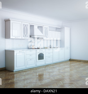 Klassischer Luxus weiße Küche mit Hartholz Stockfoto