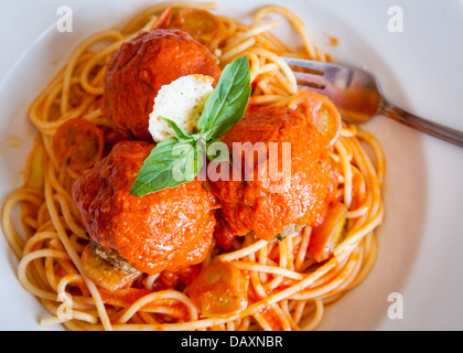 Spaghetti und Fleischbällchen italienisches Essen Stockfoto