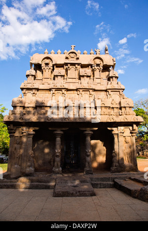 Alten Pancha Rathas Tempel in Mahabalipuram, Kanchipuram Bezirk, Tamil Nadu, Indien Stockfoto