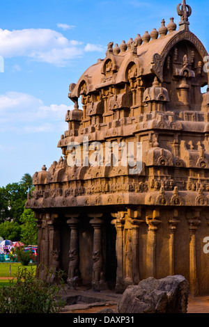 Alten Pancha Rathas Tempel in Mahabalipuram, Kanchipuram Bezirk, Tamil Nadu, Indien Stockfoto