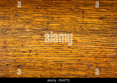 Nahaufnahme der Holzstruktur auf einem antiken Tisch. Stockfoto