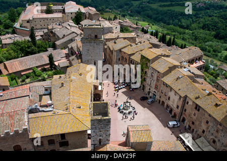 Luftbild Piazza della Cisterna San Gimignano Toskana Italien Stockfoto