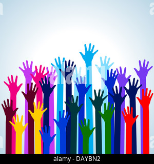 Hände in Farben. Abbildung auf blauem Hintergrund für design Stockfoto