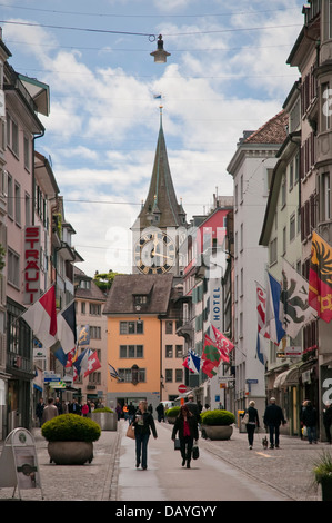 Turm und Uhr der St.-Petri Kirche, Zürich, Schweiz, Bundesrepublik Deutschland, Westeuropa Stockfoto