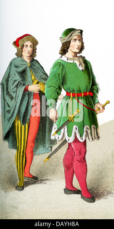 Die Zahlen, die hier vertreten sind (von links nach rechts) zwei deutsche Patrizier 1450 und 1500 n. Chr.. Stockfoto