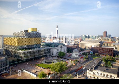 Die neue Library of Birmingham genommen von oben zeigt Birmingham Skyline & Centenary Square Stockfoto