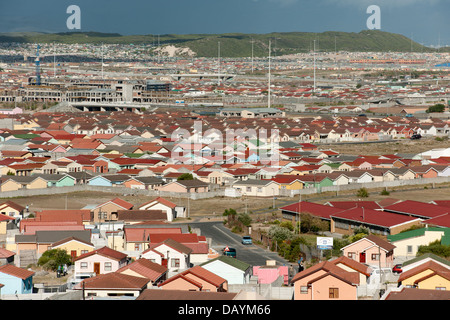 Blick über Khayelitsha, dem größten Township in Südafrika, Cape Town, Südafrika Stockfoto