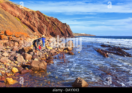 Familie zu Fuß über die felsige Küste bei Hallett Cove Adelaide South Australia Australia Stockfoto