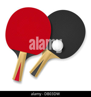 Zwei Schläger für das Tischtennis spielen.  Abbildung auf weißem Hintergrund Stockfoto