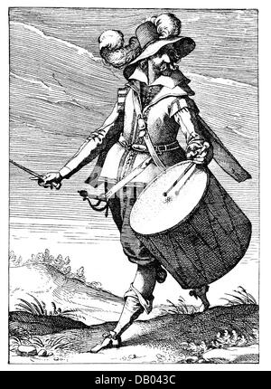 Militär, Uniformen, 'Newes Soldaten Buchlein', von Lucas Kilian, Augsburg, 1609, Illustration, Tambour, Radierung, Additional-Rights-Clearences-not available Stockfoto