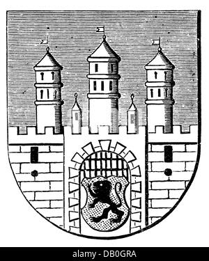 Heraldik, Wappen, Deutschland, Stadtwappen, Freiberg, Holzstich, 1892, Zusatz-Rechte-Freilichtungen-nicht vorhanden Stockfoto