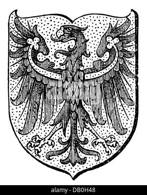 Heraldik, Wappen, Deutschland, Stadtwappen, Potsdam, Holzstich, 1893, Zusatz-Rechte-Clearenzen-nicht vorhanden Stockfoto