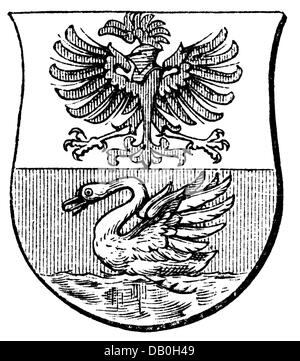 Heraldik, Wappen, Deutschland, Stadtwappen, Prenzlau, Holzstich, 1893, Zusatz-Rechteklärung-nicht vorhanden Stockfoto