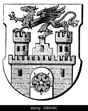 Heraldik, Wappen, Polen, Stadtwappen, Pyrzyce, Holzstich, 1893, Zusatz-Rechte-Freilichtungen-nicht vorhanden Stockfoto