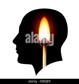 Kreative Ideen brennende übereinstimmen. Abbildung auf weißem Hintergrund. Stockfoto