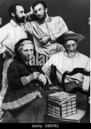 Curie, Pierre, 15.5.1859 - 19. 4.1906, französischer Physiker und Chemiker, mit Bruder Jacques und den Eltern Eugene und Sophie-Clarie, 1878, Stockfoto