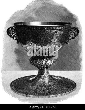 Bildende Kunst, Gefäß, romanischer Kelch, 12. Jahrhundert, Abtei Wilten, Österreich, Holzstich, 19. Jahrhundert, Zusatzrechte-Clearences-nicht vorhanden Stockfoto