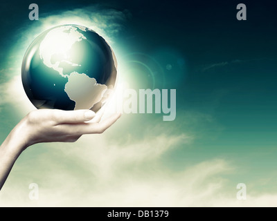 Ganze Welt in deinen Händen, ökologische abstrakt Stockfoto