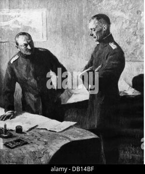 Rupprecht, 18.5.1869 - 2.8.1955, Prinz von Bayern 4.11.1913 - 13.11.1918, deutscher General, Oberbefehlshaber der deutschen 6. Armee 1914 - 1916, mit Stabschef Hermann von Kuhl, nach Ausmalung, 1916, Stockfoto
