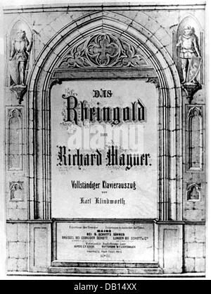 Theater, Oper, 'das Rheingold', von Richard Wagner, vollständige Klavierpartitur, von Karl Klindworth, Titel, Verlag: B.Schott's Söhne, Mainz, 19. Jahrhundert, Zusatzrechte-Clearences-nicht vorhanden Stockfoto