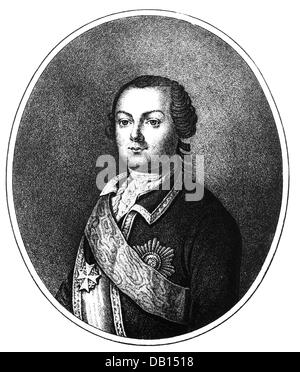 Razumovsky, Alexey Grigorievich zählen, 28.3.1709 - 18.7.1771, Russisch allgemein, Porträt, Kupferstich, 18. Jahrhundert, Artist's Urheberrecht nicht gelöscht werden Stockfoto