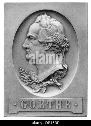 Goethe-Institut, Johann Wolfgang, 28.8.1749 - 22.3.1832, deutscher Autor/Schriftsteller, Porträt, Abzeichen, Stuttgarter Metallwarenfabrik Mayer & Wilhelm, berühmte Herrenserie, Stuttgart, ca. 1900, Stockfoto