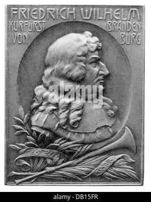 Friedrich William, 16.2.1620 - 9.7.1688, der große Kurfürst von Brandenburg 1.12.1640 - 9.5.1688, Porträt, Abzeichen, Stuttgarter Metallwarenfabrik Mayer & Wilhelm, berühmte Herrenserie, Stuttgart, ca. 1900, Stockfoto