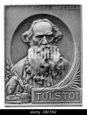 Tolstoi, Leo Nikolajewitsch, 9.9.188 - 20.11.1910, russischer Autor/Schriftsteller, Porträt, Abzeichen, Bronze, 50,5 x 38,5 mm, Stuttgarter Metallwarenfabrik Mayer & Wilhelm, berühmte Herrenserie, Stuttgart, ca. 1900, Stockfoto