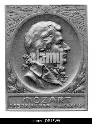 Mozart, Wolfgang Amadeus, 27.1.176 - 5.12.1701, österreichischer Komponist, Porträt, Plakette, Stuttgarter Metallwarenfabrik Mayer & Wilhelm, berühmte Männerserie, Stuttgart, ca. 1900, Stockfoto