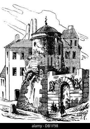 Geographie / Reisen, Frankreich, Paris, Gebäude, Haus des Autors / Schriftstellers Pierre Augustin Caron de Beaumarchais (1732 - 1799), Außenansicht, Holzstich, 'Masin pittoresque', 1833, Additional-Rights-Clearences-not available Stockfoto