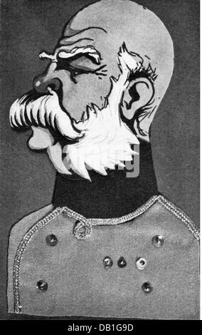 Franz Joseph I., 18.8.1830 - 21.11.1916, Kaiser von Österreich 2.12.1848 - 21.11.1916, Porträt, französische Karikatur, 1905, Stockfoto